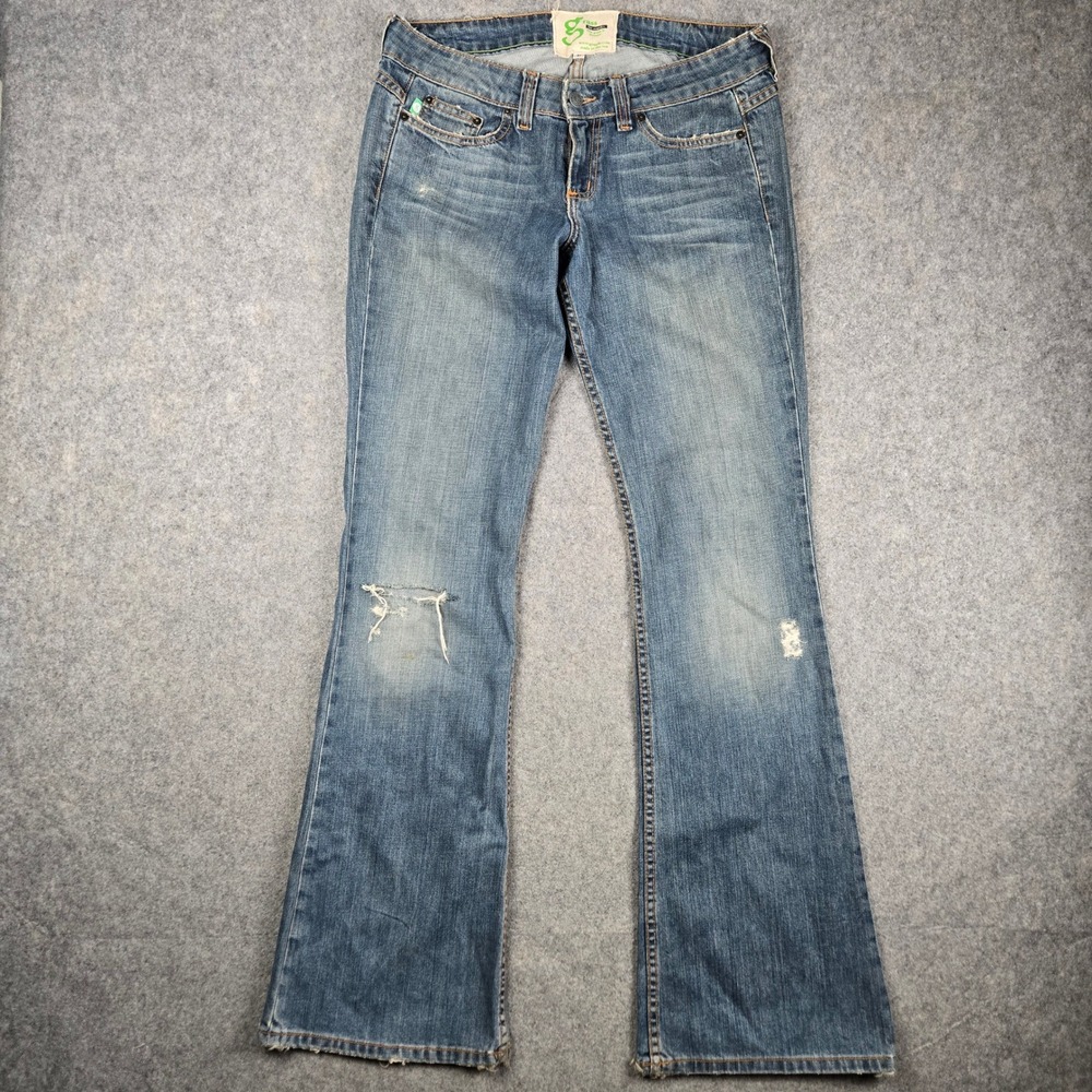 Grass Jeans Womens 31x34 Blue Distressed Low Rise Flare Leg Denim Boho LA Y2K